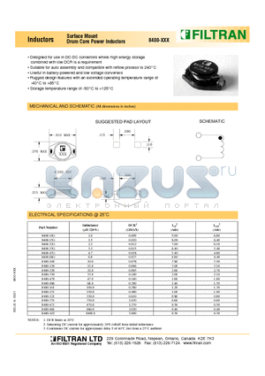 8400-102 datasheet - Inductors Surface Mount Drum Core Power Inductors