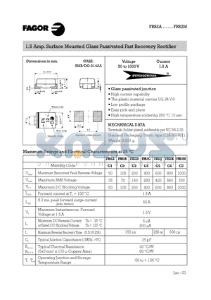 FRS2J datasheet - 1.5 Amp. Surface Mounted Glass Passivated Fast Recovery Rectifier