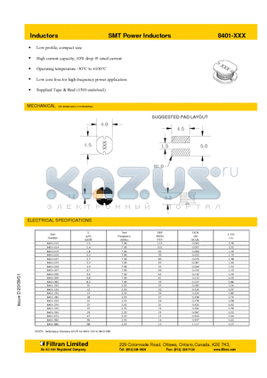 8401-014 datasheet - Inductors SMT Power Inductors