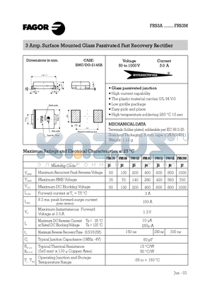 FRS3D datasheet - 3 Amp. Surface Mounted Glass Passivated Fast Recovery Rectifier