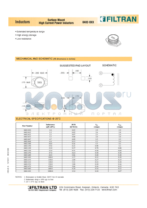 8402-102 datasheet - Inductors Surface Mount High Current Power Inductors