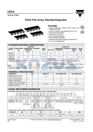 CRCA12E080105271E datasheet - Thick Film Array, Resistor/Capacitor