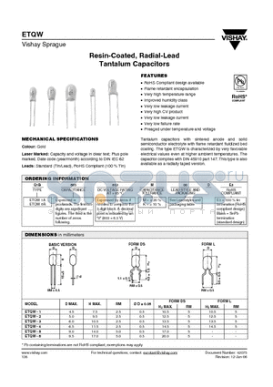 ETQW-6 datasheet - Resin-Coated, Radial-Lead Tantalum Capacitors