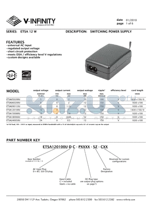 ETSA060200U datasheet - ETSA 12W - SWITCHING POWER SUPPLY