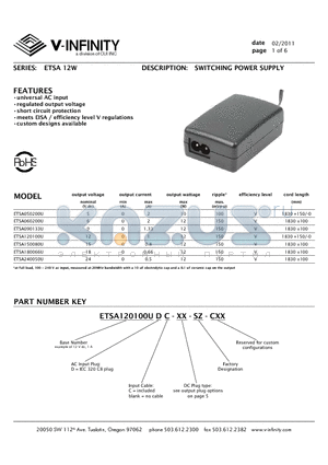 ETSA120100U datasheet - SWITCHING POWER SUPPLY