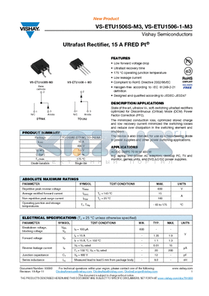 ETU1506-1-M3 datasheet - Ultrafast Rectifier, 15 A FRED Pt