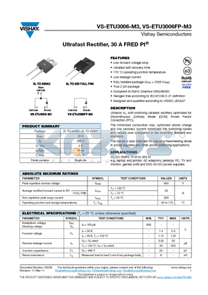 ETU3006FP-M3 datasheet - Ultrafast Rectifier, 30 A FRED Pt