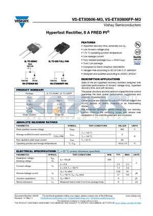 ETX0806-M3 datasheet - Hyperfast Rectifier, 8 A FRED Pt
