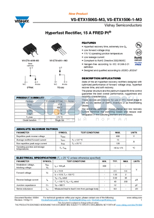 ETX1506STRR-M3 datasheet - Hyperfast Rectifier, 15 A FRED Pt