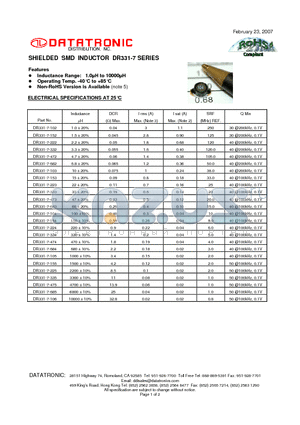DR331-7-152 datasheet - SHIELDED SMD INDUCTOR