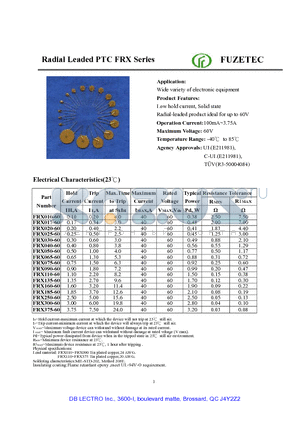 FRX-010-60 datasheet - Radial Leaded PTC FRX Series