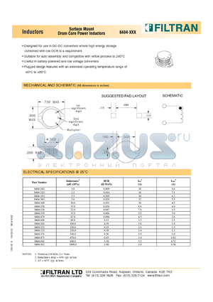 8404-33G datasheet - Inductors Surface Mount Drum Core Power Inductors