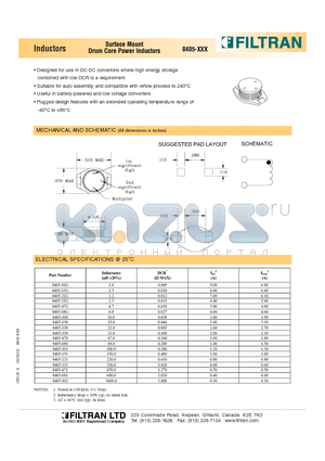 8405-101 datasheet - Inductors Surface Mount Drum Core Power Inductors