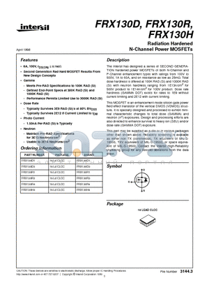 FRX130R1 datasheet - Radiation Hardened N-Channel Power MOSFETs
