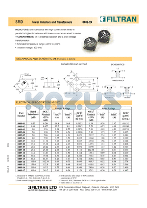 8409-06 datasheet - SMD Power Inductors and Transformers