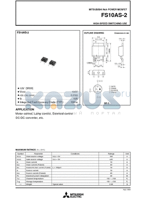 FS10AS-2 datasheet - Nch POWER MOSFET HIGH-SPEED SWITCHING USE