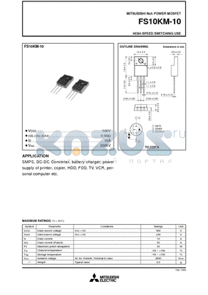 FS10KM-10 datasheet - Nch POWER MOSFET HIGH-SPEED SWITCHING USE