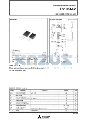 FS10KM-2 datasheet - Nch POWER MOSFET HIGH-SPEED SWITCHING USE