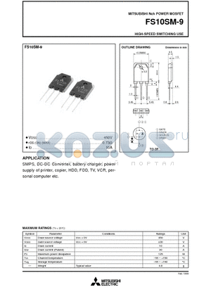 FS10SM-9 datasheet - Nch POWER MOSFET HIGH-SPEED SWITCHING USE