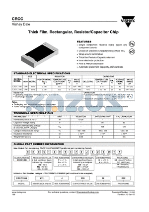 CRCC1206683F271MEA datasheet - Thick Film, Rectangular, Resistor/Capacitor Chip