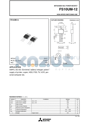 FS10UM-12 datasheet - Nch POWER MOSFET HIGH-SPEED SWITCHING USE