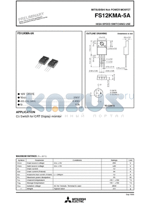 FS12KMA-5A datasheet - Nch POWER MOSFET HIGH-SPEED SWITCHING USE