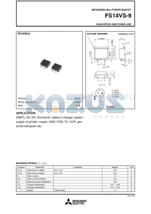 FS14VS-9 datasheet - Nch POWER MOSFET HIGH-SPEED SWITCHING USE