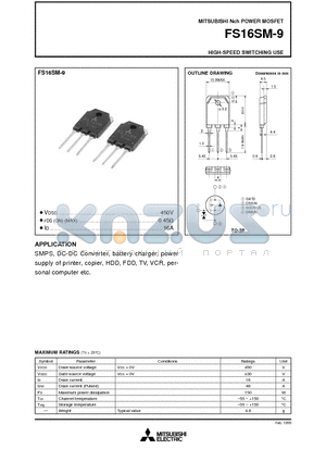 FS16SM-9 datasheet - Nch POWER MOSFET HIGH-SPEED SWITCHING USE