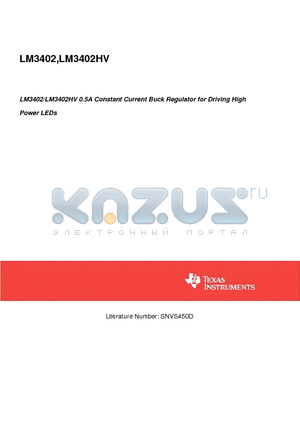 CRCW08055902F datasheet - LM3402/LM3402HV 0.5A Constant Current Buck Regulator for Driving High Power LEDs