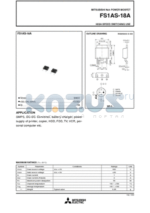 FS1AS-18A datasheet - Nch POWER MOSFET HIGH-SPEED SWITCHING USE