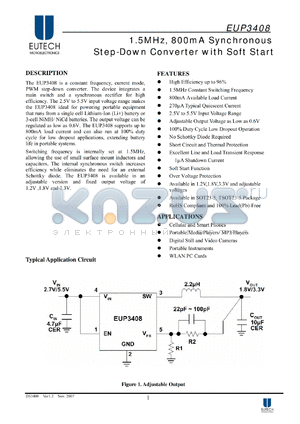 EUP3408 datasheet - 1.5MHz, 800mA Synchronous Step-Down Converter with Soft Start