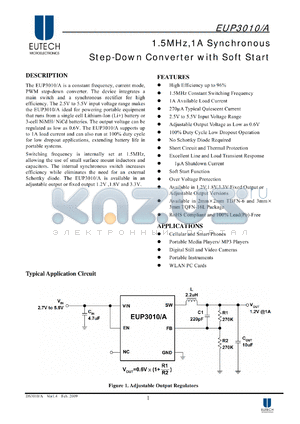 EUP3010A datasheet - 1.5MHz,1A Synchronous Step-Down Converter with Soft Start