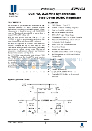 EUP3402 datasheet - Dual 1A, 2.25MHz Synchronous Step-Down DC/DC Regulator