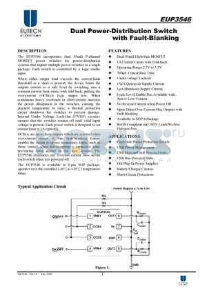 EUP3546 datasheet - Dual Power-Distribution Switch with Fault-Blanking