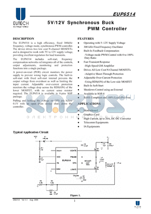 EUP6514DIR1 datasheet - 5V/12V Synchronous Buck PWM Controller