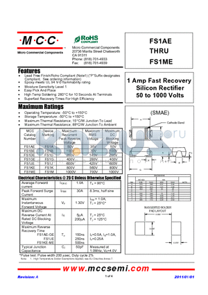 FS1KE datasheet - 1 Amp Fast Recovery Silicon Rectifier 50 to 1000 Volts