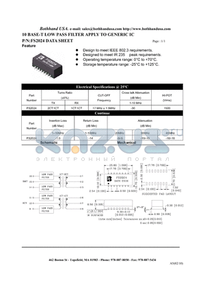 FS2024_1 datasheet - 10 BASE-T LOW PASS FILTER APPLY TO GENERIC IC