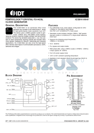 841664AGILFT datasheet - FEMTOCLOCK CRYSTAL-TO-HCSL CLOCK GENERATOR