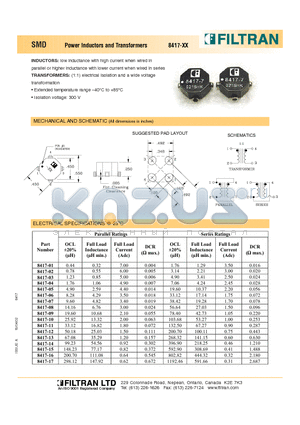 8417-04 datasheet - SMD Power Inductors and Transformers