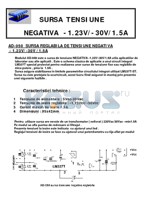 AD-018 datasheet - SURSA TENSIUNE NEGATIVA -1.23V/-30V/1.5A