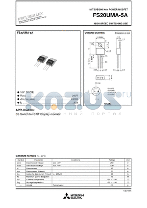 FS20UMA-5A datasheet - Nch POWER MOSFET HIGH-SPEED SWITCHING USE