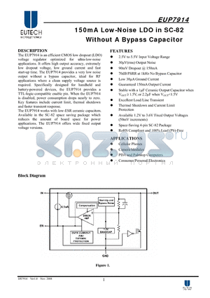 EUP7914-18NIR1 datasheet - 150mA Low-Noise LDO in SC-82 Without A Bypass Capacitor