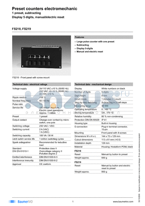 FS218.550BB5B datasheet - Preset counters electromechanic
