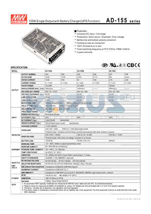 AD-155 datasheet - 155W Single Output with Battery Charger(UPS Function)