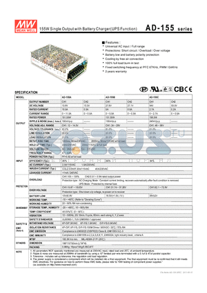 AD-155 datasheet - 155W SINGLE OUTPUT WITH BATTERY CHARGER(UPS FUNCTION)
