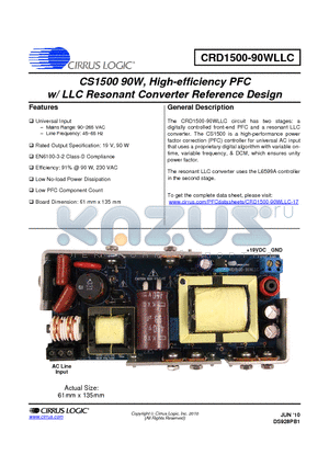 CRD1500-90WLLC datasheet - CS1500 90W, High-efficiency PFC w/ LLC Resonant Converter Reference Design