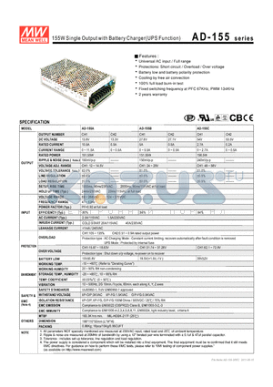 AD-155B datasheet - 155W SINGLE OUTPUT WITH BATTERY CHARGER(UPS FUNCTION)