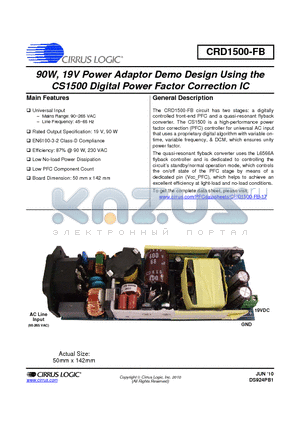 CRD1500-FB datasheet - 90W, 19V Power Adaptor Demo Design Using the CS1500 Digital Power Factor Correction IC