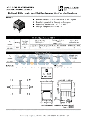 AD-2031 datasheet - ADSL LINE TRANSFORMER