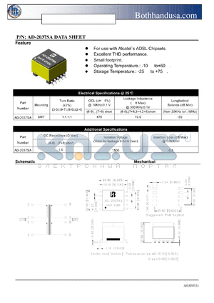 AD-2037SA datasheet - ADSL LINE TRANSFORMER